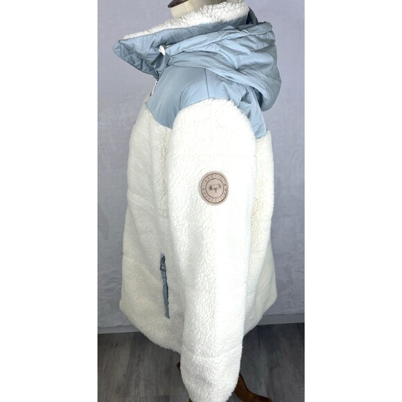 Artic Expedition Women's Berber Coat Hidden Hood Ivory Blue-Grn Size Medium NEW - Picture 5 of 16